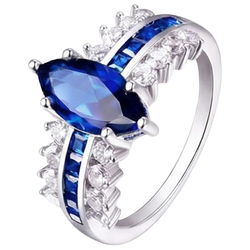 Ring met Markies & Princess Geslepen Blauwe Saffier, Natuurlijke uit de aarde gewonnen Diamant, 6.50 Karaat