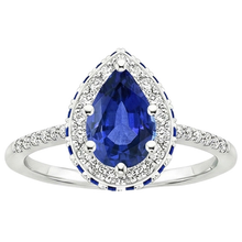 Afbeelding in Gallery-weergave laden, Edelsteen Natuurlijke uit de aarde gewonnen Diamanten Verlovingsring Halo Peervormige Blauwe Saffier 6 Karaat
