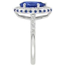 Afbeelding in Gallery-weergave laden, Edelsteen Natuurlijke uit de aarde gewonnen Diamanten Verlovingsring Halo Peervormige Blauwe Saffier 6 Karaat
