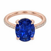 Afbeelding in Gallery-weergave laden, Edelsteen Ovale Ring Blauwe Saffier &amp; Pave Set Diamanten 3,50 Karaat
