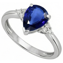 Afbeelding in Gallery-weergave laden, Edelsteen Peer Diepblauwe Saffier Ring &amp; Diamanten 2,50 Karaat
