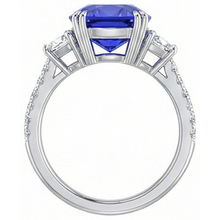 Afbeelding in Gallery-weergave laden, Edelsteen Ring Ovaal Saffier Trapezium &amp; Pavé Gezette Natuurlijke uit de aarde gewonnen Diamanten 5.50 Karaat
