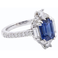 Afbeelding in Gallery-weergave laden, Edelsteen Ring Smaragd Saffier Stokbrood &amp; Pave Set Diamant 3,50 Karaat
