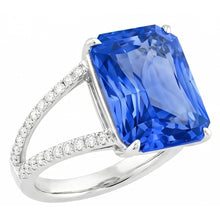 Afbeelding in Gallery-weergave laden, Edelsteen Ring Stralende Blauwe Saffier Gespleten Schacht Ronde Diamant 5 Karaat
