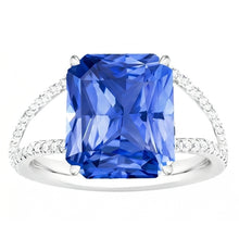 Afbeelding in Gallery-weergave laden, Edelsteen Ring Stralende Blauwe Saffier Gespleten Schacht Ronde Diamant 5 Karaat

