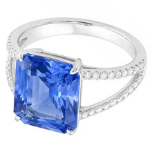 Afbeelding in Gallery-weergave laden, Edelsteen Ring Stralende Blauwe Saffier Gespleten Schacht Ronde Diamant 5 Karaat
