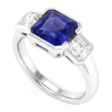 Afbeelding in Gallery-weergave laden, Edelsteen Sieraden 3 Stenen Stralende Saffier &amp; Asscher Diamanten 3 Karaat

