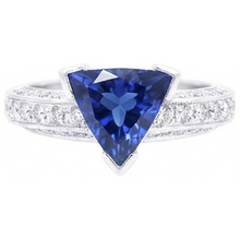 Afbeelding in Gallery-weergave laden, Edelsteen Sieraden Triljoen Saffier Ring 3 Karaat Met Ronde Diamanten
