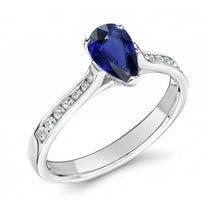 Afbeelding in Gallery-weergave laden, Edelsteen Sieraden Verlovingsring Peer Blauwe Saffier 2 Karaat
