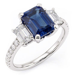 Edelsteen Smaragd Blauwe Saffier Ring 3 Stenen Stijl & Diamanten 4 Karaat