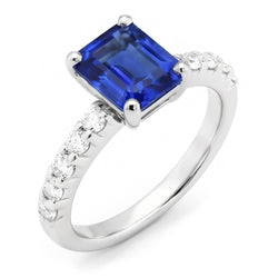 Edelsteen Smaragd Blauwe Saffier Ring Met Diamanten Accenten 2,50 Karaat