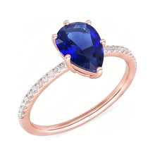 Afbeelding in Gallery-weergave laden, Edelsteen Solitaire Blauwe Saffier Ring &amp; Pave Set Diamant 3,50 Karaat
