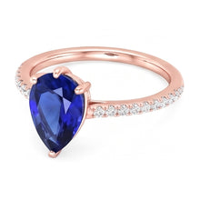 Afbeelding in Gallery-weergave laden, Edelsteen Solitaire Blauwe Saffier Ring &amp; Pave Set Diamant 3,50 Karaat
