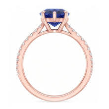 Afbeelding in Gallery-weergave laden, Edelsteen Solitaire Blauwe Saffier Ring &amp; Pave Set Diamant 3,50 Karaat
