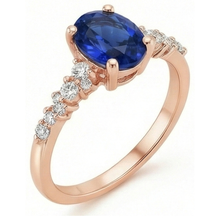 Afbeelding in Gallery-weergave laden, Edelsteen Solitaire Met Diamanten Accenten Ring Blauwe Saffier 4 Karaat
