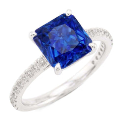Edelsteen Stralende Blauwe Saffier Ring Met Diamanten Accenten 3,50 Karaat