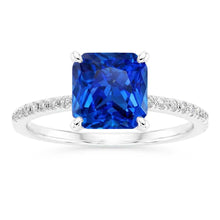 Afbeelding in Gallery-weergave laden, Edelsteen Stralende Blauwe Saffier Ring Met Diamanten Accenten 3,50 Karaat
