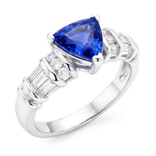 Afbeelding in Gallery-weergave laden, Edelsteen Triljoen Saffier Ring Baguette &amp; Ronde Diamanten 2,50 Karaat
