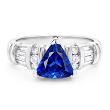 Afbeelding in Gallery-weergave laden, Edelsteen Triljoen Saffier Ring Baguette &amp; Ronde Diamanten 2,50 Karaat
