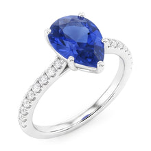 Afbeelding in Gallery-weergave laden, Edelsteen Trouwring Blauwe Saffier &amp; Pave Set Diamanten 3 Karaat
