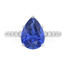 Afbeelding in Gallery-weergave laden, Edelsteen Trouwring Blauwe Saffier &amp; Pave Set Diamanten 3 Karaat
