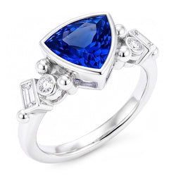 Edelsteen biljoen bezel set blauwe saffier ring 2 karaat stokbrood Natuurlijke echte diamant ( ni...