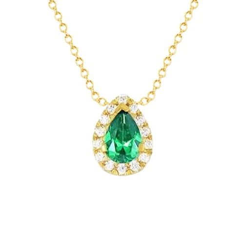 Edelsteen hanger ketting 3,50 ct groene smaragd en diamant geel goud 14K