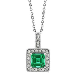 Edelsteen hanger ketting 4 karaat Asscher geslepen groene smaragd en ronde diamanten