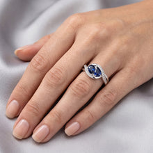 Afbeelding in Gallery-weergave laden, Edelsteen sieraden peer blauwe saffier ring gedraaide stijl 1,50 karaat
