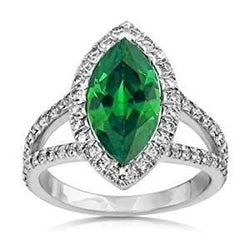 Edelsteenring 14K Marquise groene smaragd en ronde diamanten 3,35 ct.