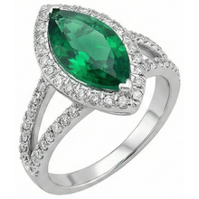 Afbeelding in Gallery-weergave laden, Edelsteenring 14K Marquise groene smaragd en ronde Natuurlijke echte diamanten ( niet in een laboratorium gekweekt ) 3,35 ct.
