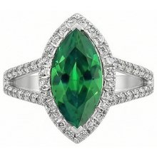 Afbeelding in Gallery-weergave laden, Edelsteenring 14K Marquise groene smaragd en ronde Natuurlijke echte diamanten ( niet in een laboratorium gekweekt ) 3,35 ct.
