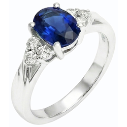 Edelsteenring Ovaal geslepen blauwe saffier en Natuurlijke echte diamant ( niet in het laboratorium gekweekt )en 3 karaat witgoud