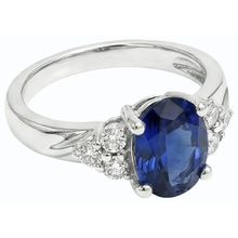 Afbeelding in Gallery-weergave laden, Edelsteenring Ovaal geslepen blauwe saffier en Natuurlijke echte diamant ( niet in het laboratorium gekweekt )en 3 karaat witgoud
