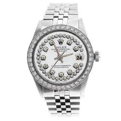 Eeuwigdurend Rolex herenhorloge met witte snaar rand Datumjust roestvrijstalen jubileum