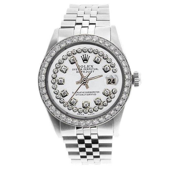 Eeuwigdurend Rolex herenhorloge met witte snaar rand Datumjust roestvrijstalen jubileum
