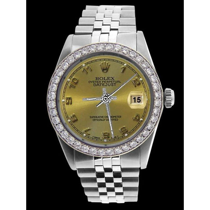 Eeuwigdurende Rolex herenhorloge roestvrij staal champagne datumjust Arabische wijzerplaat snel ingesteld
