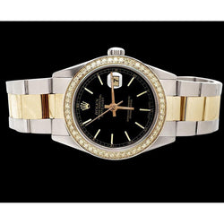 Eeuwigdurende datumjust horloge Rolex roestvrij staal & goud Zwarte Stok wijzerplaat SNELLE INSTELLING