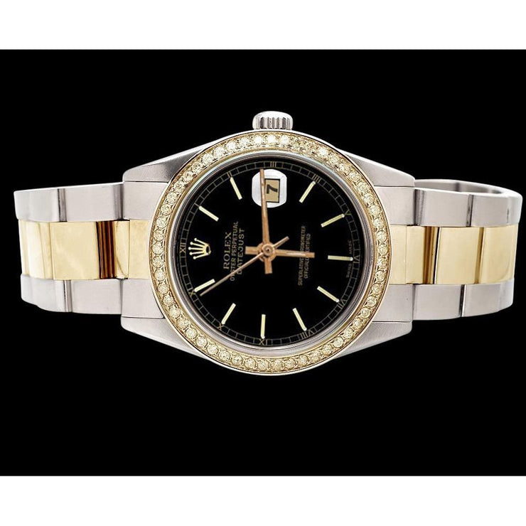 Eeuwigdurende datumjust horloge Rolex roestvrij staal & goud Zwarte Stok wijzerplaat SNELLE INSTELLING
