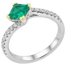 Afbeelding in Gallery-weergave laden, Rond Geslepen Smaragd ring in Bicolor 14K Goud – profielaanzicht
