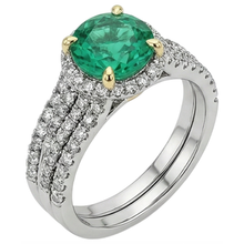 Afbeelding in Gallery-weergave laden, Rond Briljant Smaragd ring in Bicolor 14K Goud – vooraanzicht
