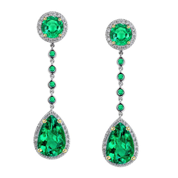 Pavé Smaragd Gemstone Earring 1,50 karaat – Bicolor 14K Goud