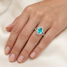 Afbeelding in Gallery-weergave laden, Elegant VVS Zuiverheid Neon Paraiba Halo Verlovingsring – 3
