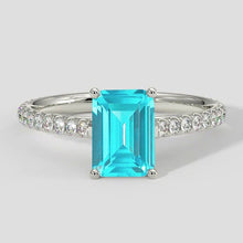 Afbeelding in Gallery-weergave laden, Elegante Paraiba ring met smaragdgeslepen diamant
