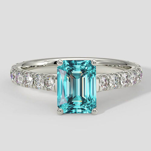 Elegante blauwachtige Paraiba diamanten ring