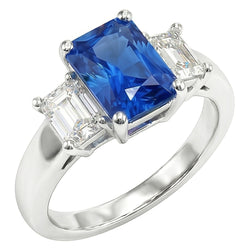 Emerald 3 stenen Natuurlijke echte diamant ( niet in het laboratorium gekweekt )en edelsteen ring 3 karaat lichtblauwe saffier