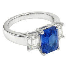 Afbeelding in Gallery-weergave laden, Emerald 3 stenen Natuurlijke echte diamant ( niet in het laboratorium gekweekt )en edelsteen ring 3 karaat lichtblauwe saffier
