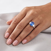 Afbeelding in Gallery-weergave laden, Emerald 3 stenen Natuurlijke echte diamant ( niet in het laboratorium gekweekt )en edelsteen ring 3 karaat lichtblauwe saffier
