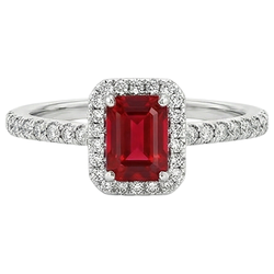 Emerald Cut Ruby Round Diamonds Ring 2.30 karaat 14K witgoud
