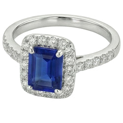 Emerald Cut Sri Lanka Sapphire Diamonds Ring 3 kt witgoud 14K
